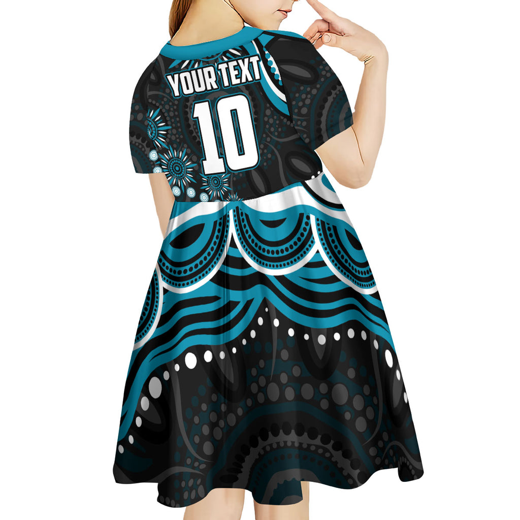 Personalized Port Adelaide Power Rugby Kid Short Sleeve Dress Aboriginal Dot Art - Dreamtime Football Mascot