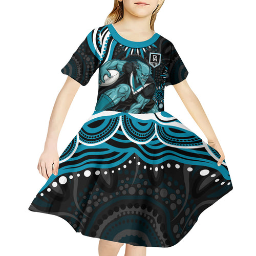 Personalized Port Adelaide Power Rugby Kid Short Sleeve Dress Aboriginal Dot Art - Dreamtime Football Mascot