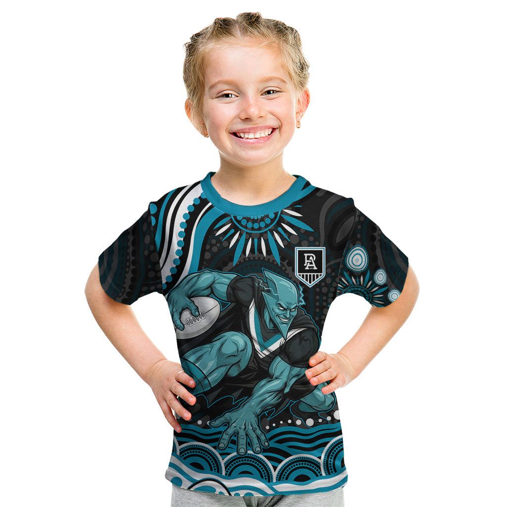 Personalized Port Adelaide Power Rugby Kid T Shirt Aboriginal Dot Art - Dreamtime Football Mascot