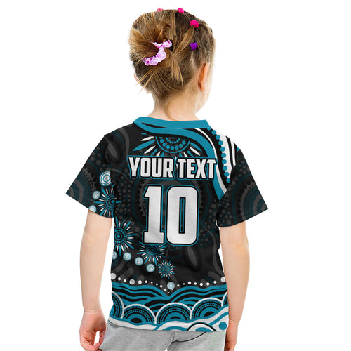 Personalized Port Adelaide Power Rugby Kid T Shirt Aboriginal Dot Art - Dreamtime Football Mascot