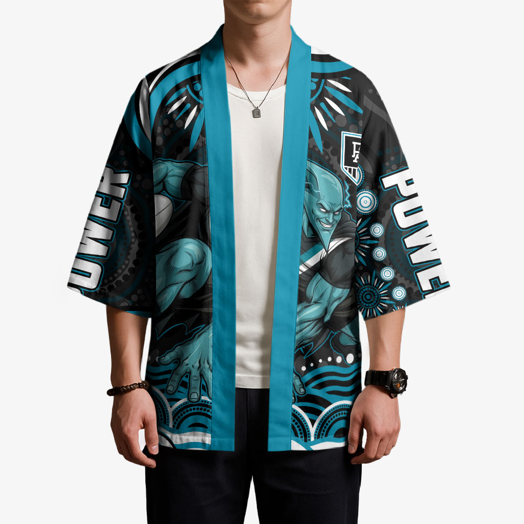 Personalized Port Adelaide Power Rugby Kimono Aboriginal Dot Art - Dreamtime Football Mascot