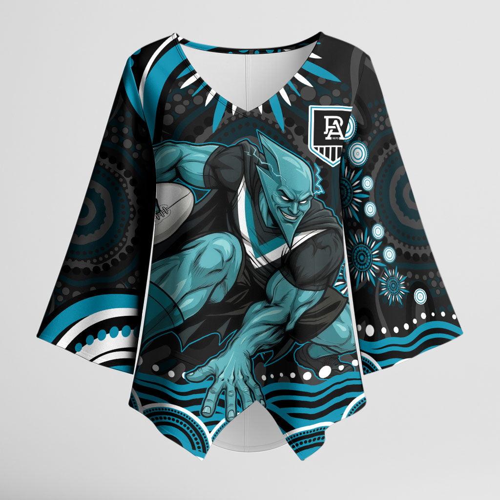 Personalized Port Adelaide Power Rugby Kimono Sleeve Blouse Aboriginal Dot Art - Dreamtime Football Mascot