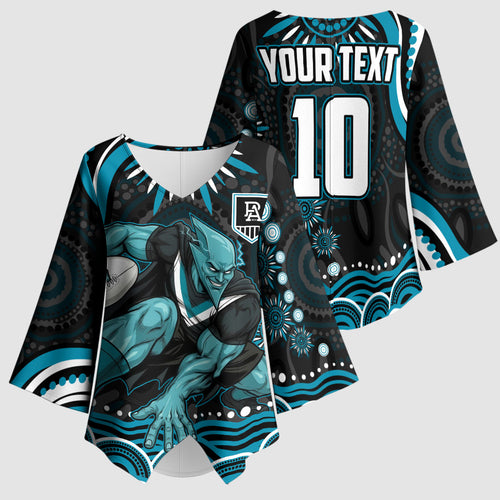 Personalized Port Adelaide Power Rugby Kimono Sleeve Blouse Aboriginal Dot Art - Dreamtime Football Mascot