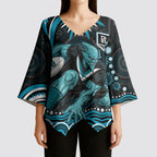 Personalized Port Adelaide Power Rugby Kimono Sleeve Blouse Aboriginal Dot Art - Dreamtime Football Mascot