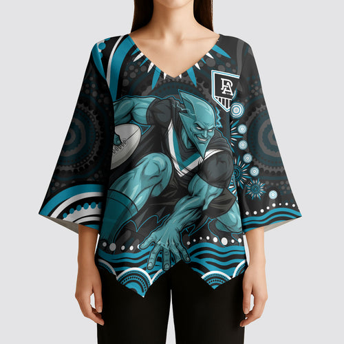 Personalized Port Adelaide Power Rugby Kimono Sleeve Blouse Aboriginal Dot Art - Dreamtime Football Mascot