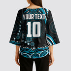 Personalized Port Adelaide Power Rugby Kimono Sleeve Blouse Aboriginal Dot Art - Dreamtime Football Mascot