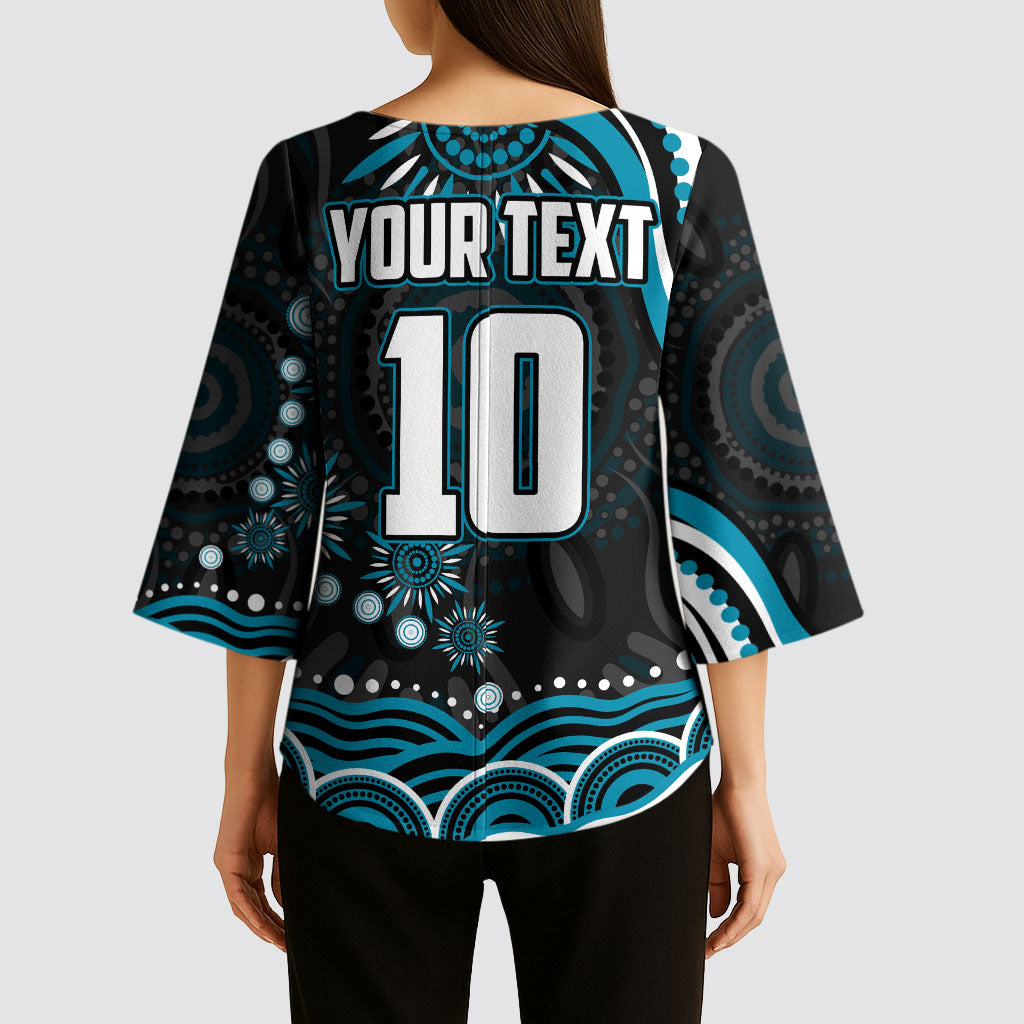 Personalized Port Adelaide Power Rugby Kimono Sleeve Blouse Aboriginal Dot Art - Dreamtime Football Mascot