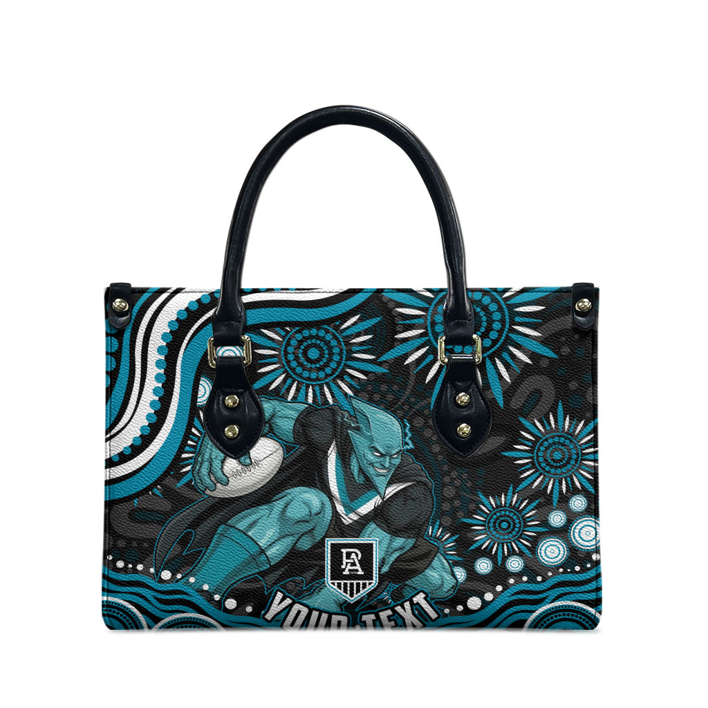 Personalized Port Adelaide Power Rugby Leather Bag Aboriginal Dot Art - Dreamtime Football Mascot