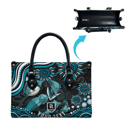 Personalized Port Adelaide Power Rugby Leather Bag Aboriginal Dot Art - Dreamtime Football Mascot