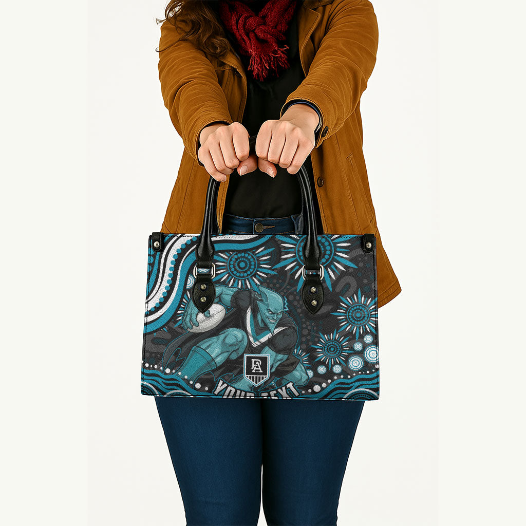 Personalized Port Adelaide Power Rugby Leather Bag Aboriginal Dot Art - Dreamtime Football Mascot