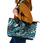 Personalized Port Adelaide Power Rugby Leather Tote Bag Aboriginal Dot Art - Dreamtime Football Mascot