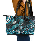 Personalized Port Adelaide Power Rugby Leather Tote Bag Aboriginal Dot Art - Dreamtime Football Mascot