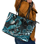 Personalized Port Adelaide Power Rugby Leather Tote Bag Aboriginal Dot Art - Dreamtime Football Mascot