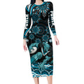 Personalized Port Adelaide Power Rugby Long Sleeve Bodycon Dress Aboriginal Dot Art - Dreamtime Football Mascot
