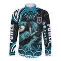 Personalized Port Adelaide Power Rugby Long Sleeve Button Shirt Aboriginal Dot Art - Dreamtime Football Mascot