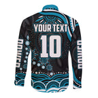 Personalized Port Adelaide Power Rugby Long Sleeve Button Shirt Aboriginal Dot Art - Dreamtime Football Mascot