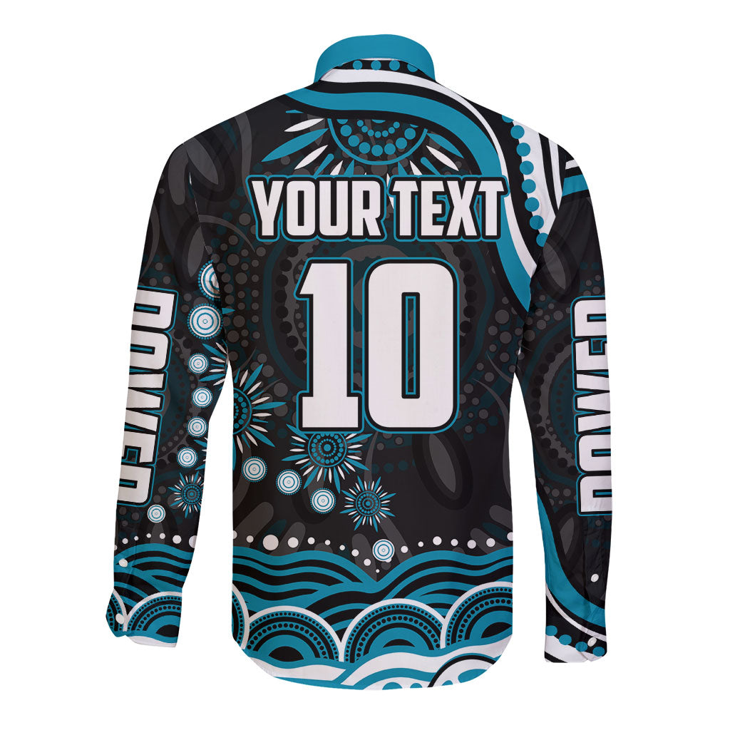 Personalized Port Adelaide Power Rugby Long Sleeve Button Shirt Aboriginal Dot Art - Dreamtime Football Mascot