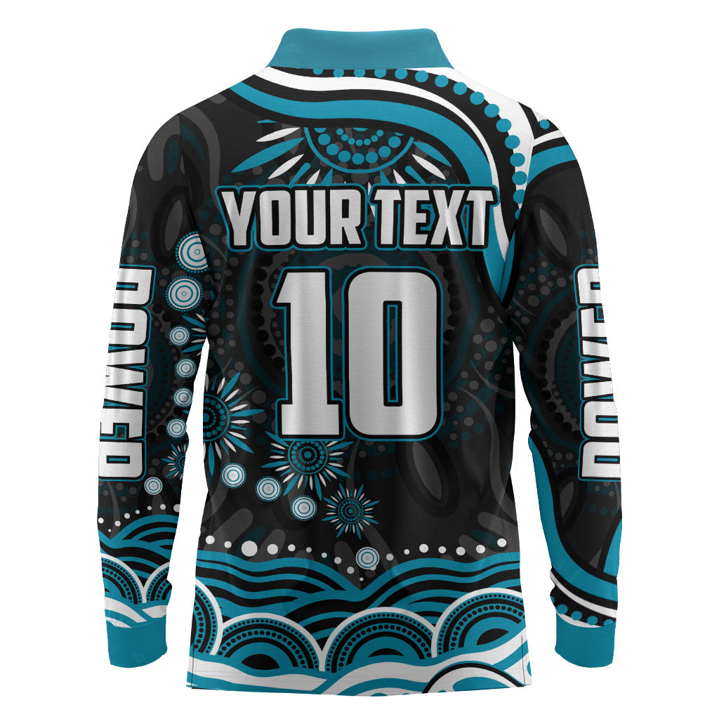 Personalized Port Adelaide Power Rugby Long Sleeve Polo Shirt Aboriginal Dot Art - Dreamtime Football Mascot