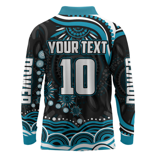 Personalized Port Adelaide Power Rugby Long Sleeve Polo Shirt Aboriginal Dot Art - Dreamtime Football Mascot