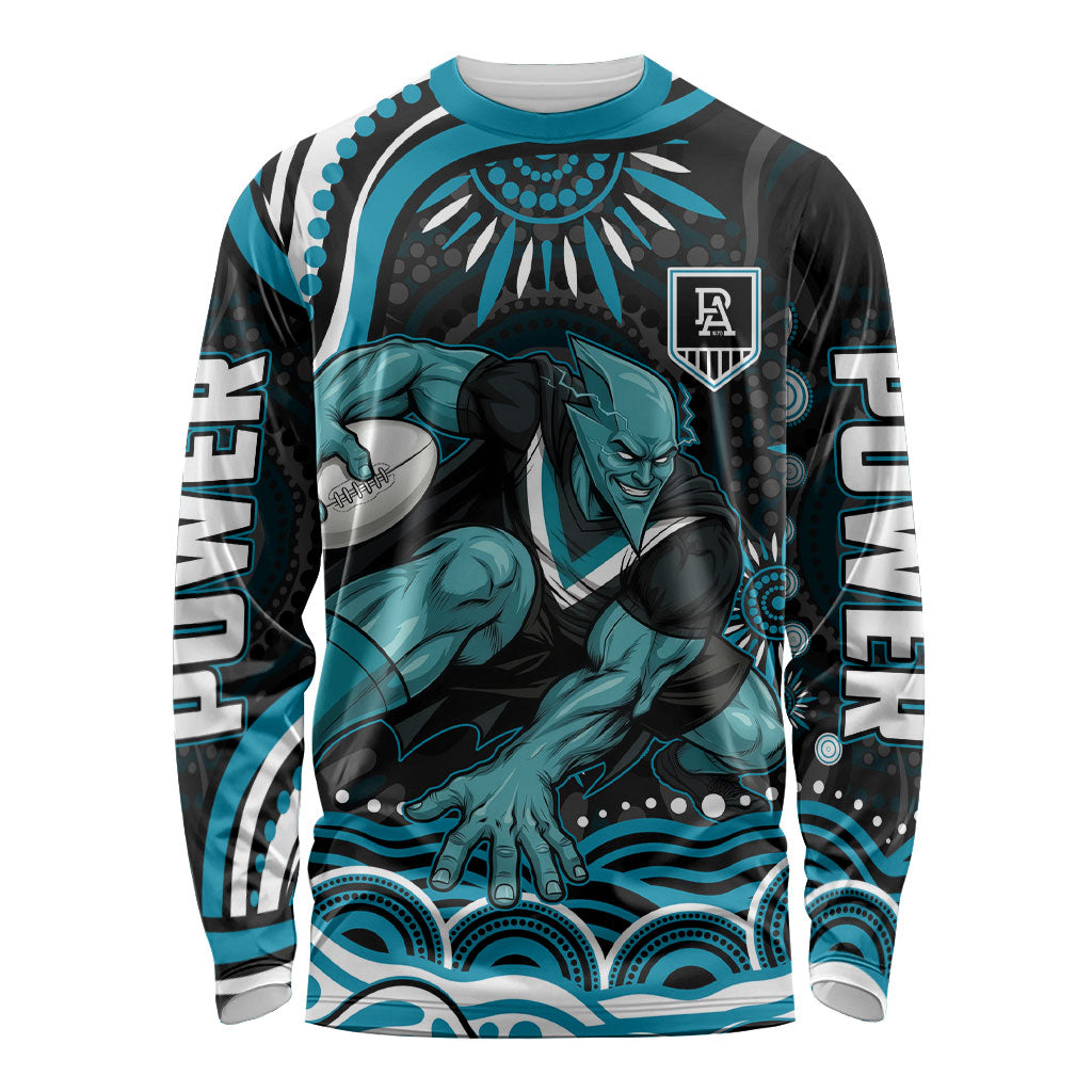 Personalized Port Adelaide Power Rugby Long Sleeve Shirt Aboriginal Dot Art - Dreamtime Football Mascot