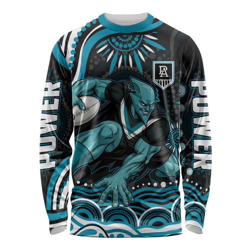 Personalized Port Adelaide Power Rugby Long Sleeve Shirt Aboriginal Dot Art - Dreamtime Football Mascot
