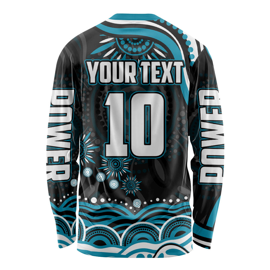 Personalized Port Adelaide Power Rugby Long Sleeve Shirt Aboriginal Dot Art - Dreamtime Football Mascot
