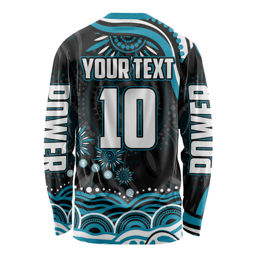 Personalized Port Adelaide Power Rugby Long Sleeve Shirt Aboriginal Dot Art - Dreamtime Football Mascot