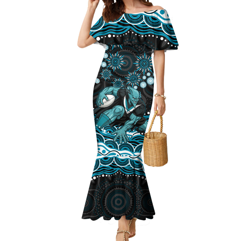 Personalized Port Adelaide Power Rugby Mermaid Dress Aboriginal Dot Art - Dreamtime Football Mascot