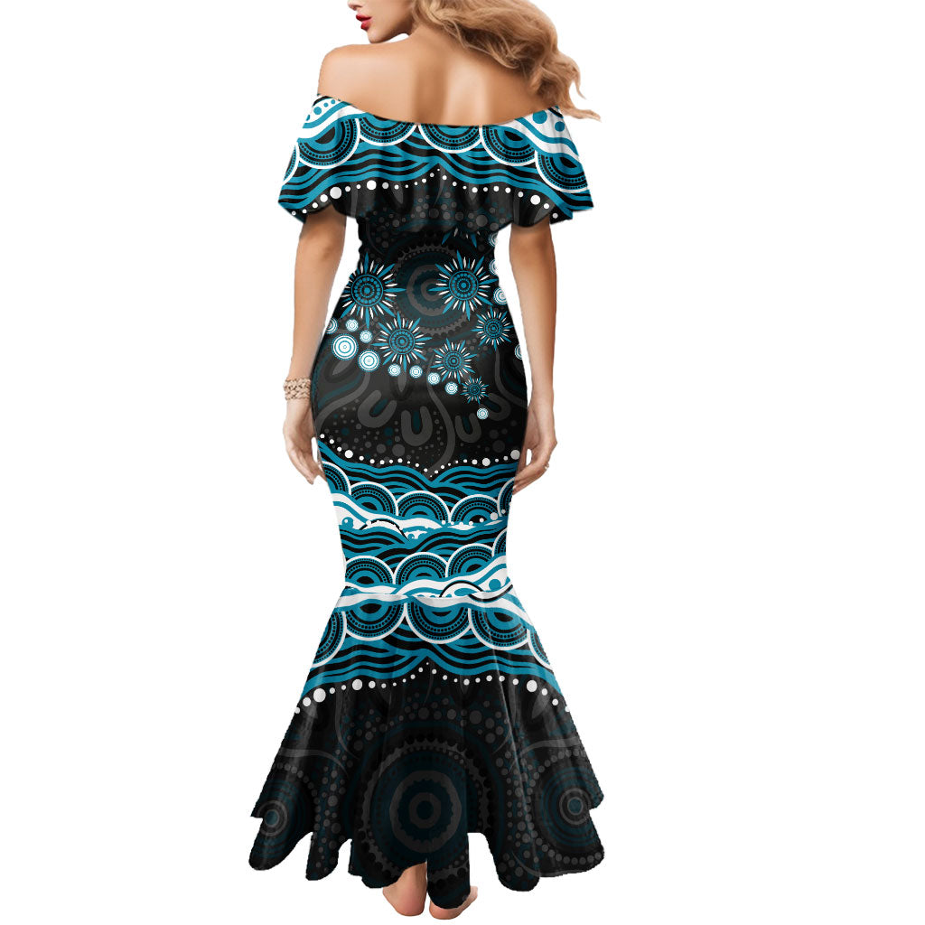 Personalized Port Adelaide Power Rugby Mermaid Dress Aboriginal Dot Art - Dreamtime Football Mascot