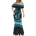 Personalized Port Adelaide Power Rugby Mermaid Dress Aboriginal Dot Art - Dreamtime Football Mascot