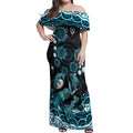 Personalized Port Adelaide Power Rugby Off Shoulder Maxi Dress Aboriginal Dot Art - Dreamtime Football Mascot