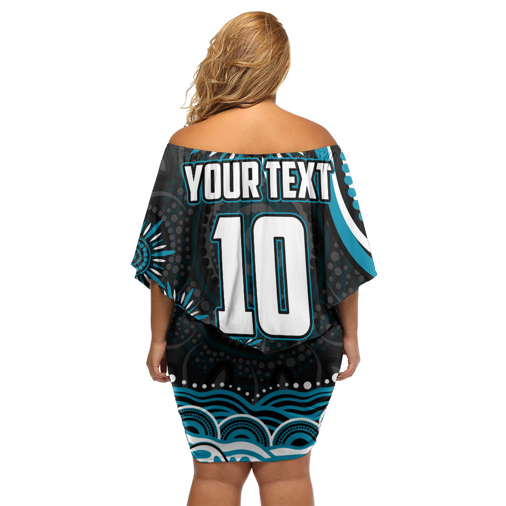 Personalized Port Adelaide Power Rugby Off Shoulder Short Dress Aboriginal Dot Art - Dreamtime Football Mascot