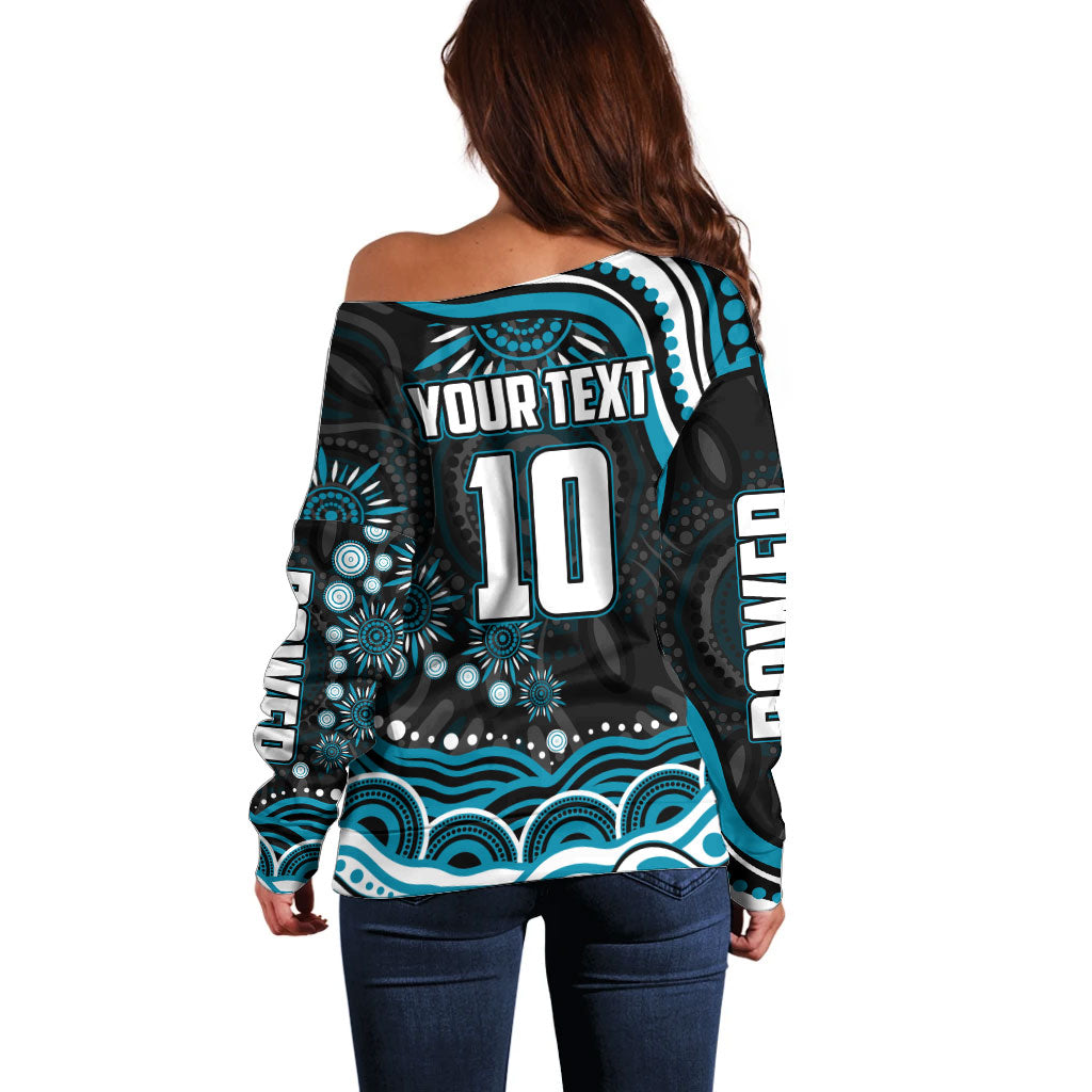Personalized Port Adelaide Power Rugby Off Shoulder Sweater Aboriginal Dot Art - Dreamtime Football Mascot
