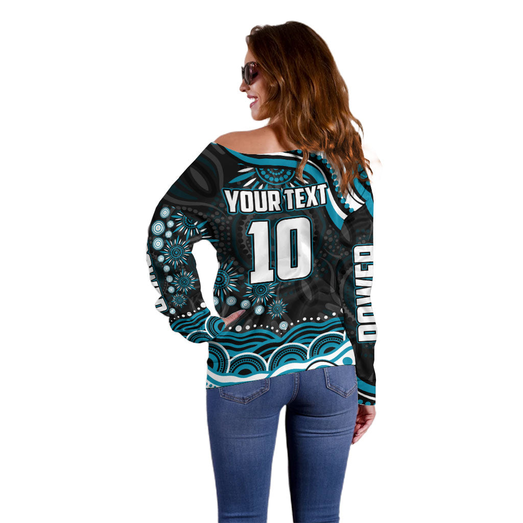 Personalized Port Adelaide Power Rugby Off Shoulder Sweater Aboriginal Dot Art - Dreamtime Football Mascot