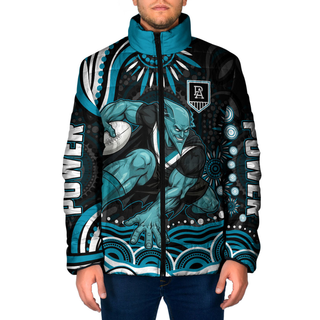 Personalized Port Adelaide Power Rugby Padded Jacket Aboriginal Dot Art - Dreamtime Football Mascot