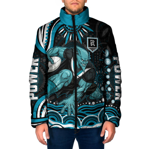 Personalized Port Adelaide Power Rugby Padded Jacket Aboriginal Dot Art - Dreamtime Football Mascot