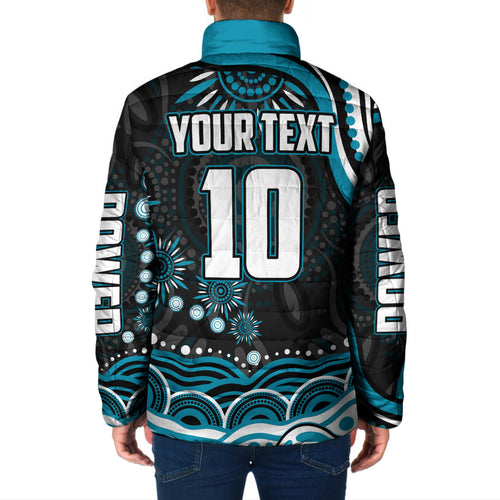 Personalized Port Adelaide Power Rugby Padded Jacket Aboriginal Dot Art - Dreamtime Football Mascot