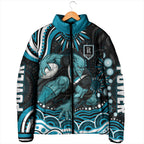 Personalized Port Adelaide Power Rugby Padded Jacket Aboriginal Dot Art - Dreamtime Football Mascot