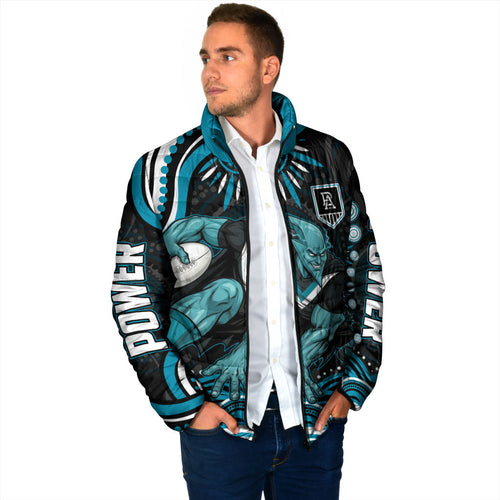 Personalized Port Adelaide Power Rugby Padded Jacket Aboriginal Dot Art - Dreamtime Football Mascot
