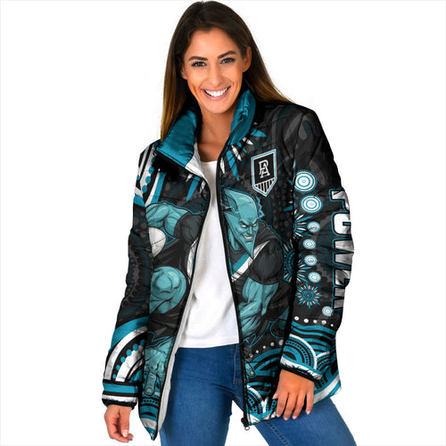 Personalized Port Adelaide Power Rugby Padded Jacket Aboriginal Dot Art - Dreamtime Football Mascot