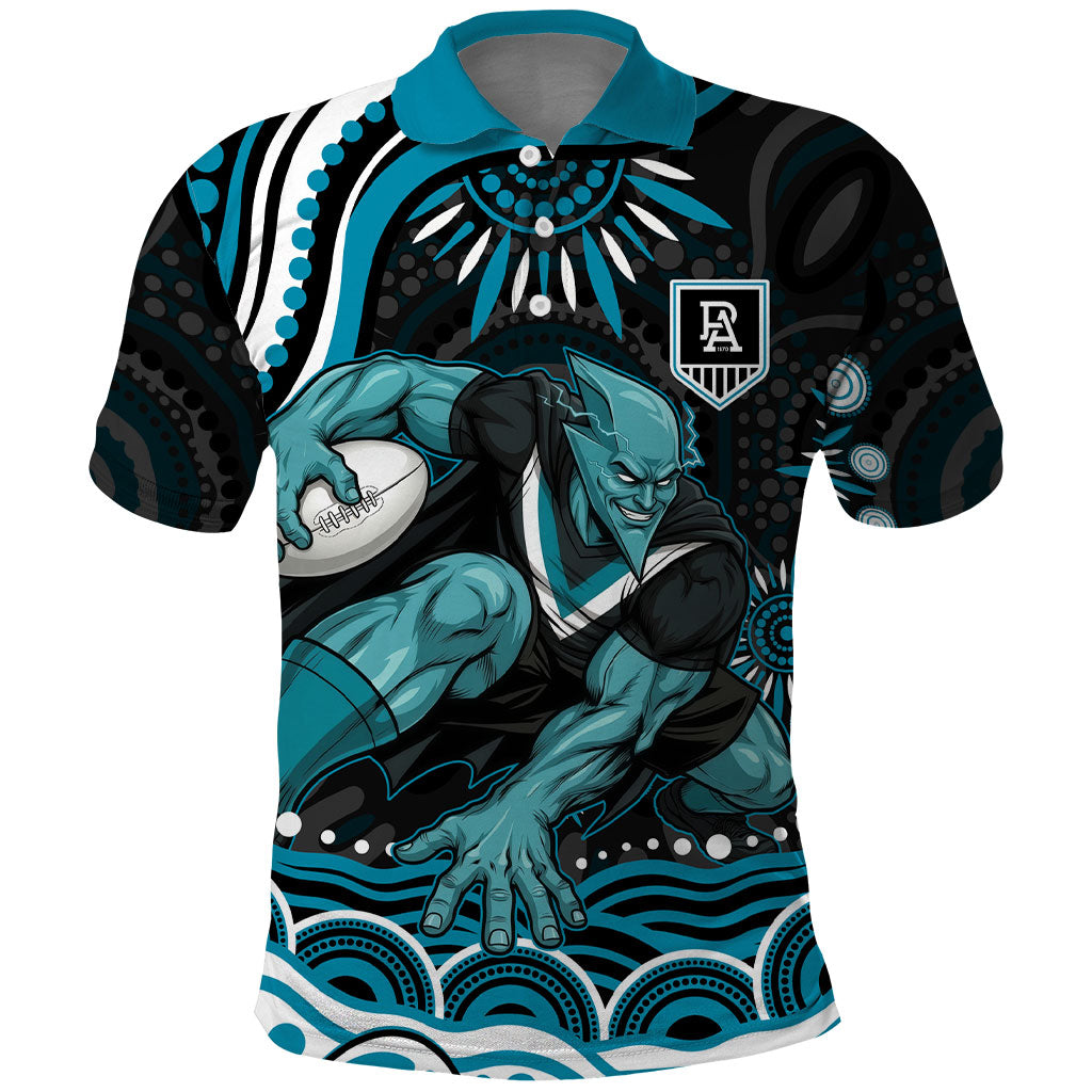 Personalized Port Adelaide Power Rugby Polo Shirt Aboriginal Dot Art - Dreamtime Football Mascot