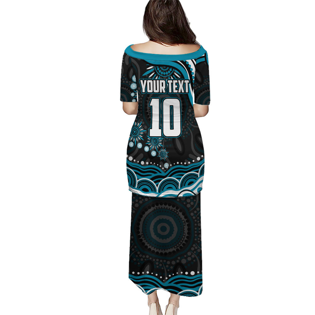 Personalized Port Adelaide Power Rugby Puletasi Aboriginal Dot Art - Dreamtime Football Mascot