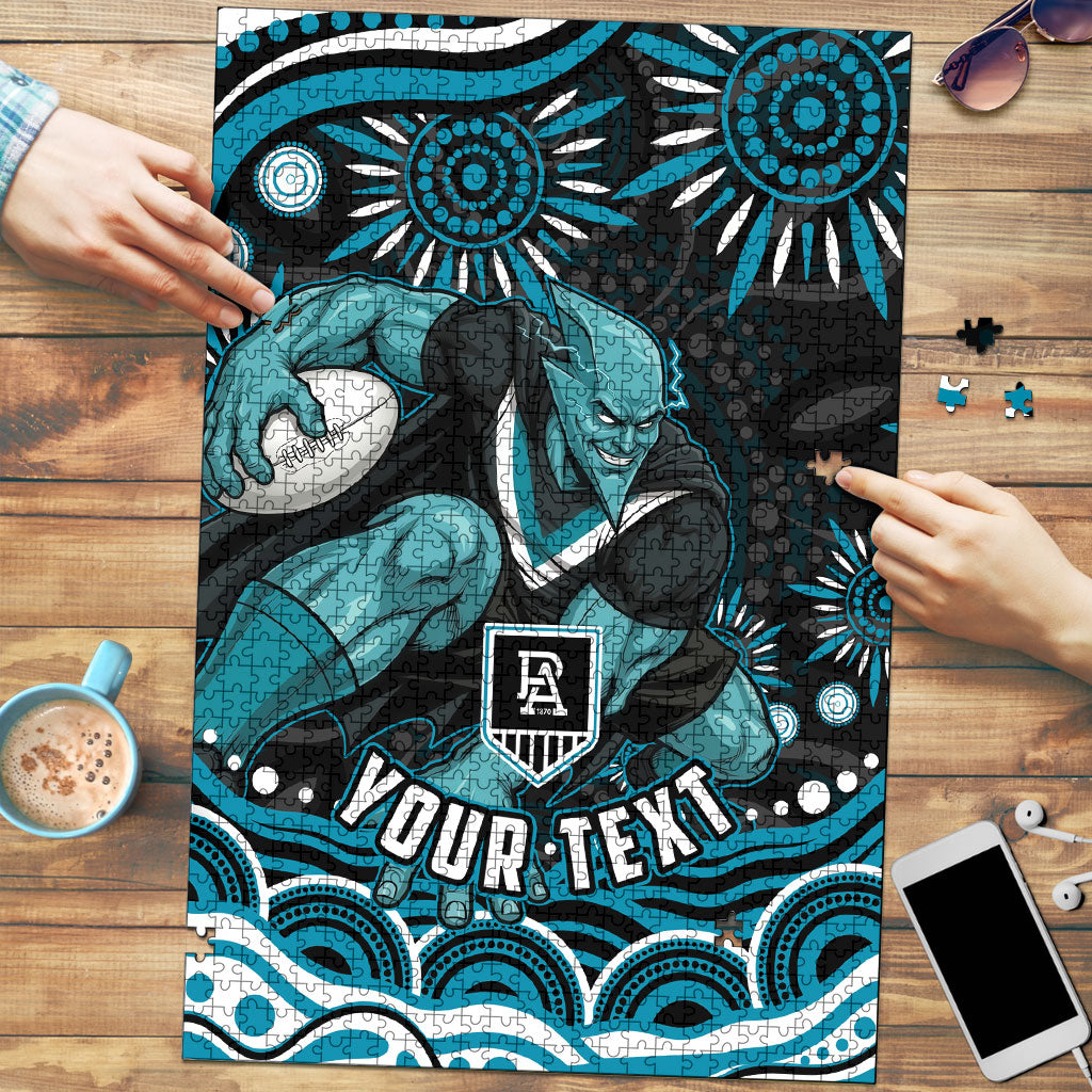 Personalized Port Adelaide Power Rugby Puzzle Aboriginal Dot Art - Dreamtime Football Mascot