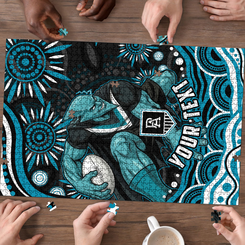 Personalized Port Adelaide Power Rugby Puzzle Aboriginal Dot Art - Dreamtime Football Mascot