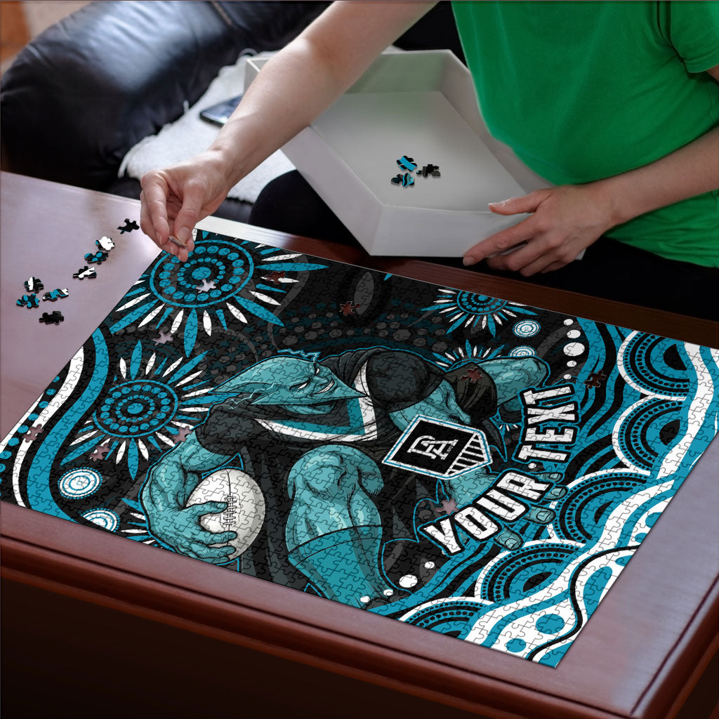 Personalized Port Adelaide Power Rugby Puzzle Aboriginal Dot Art - Dreamtime Football Mascot
