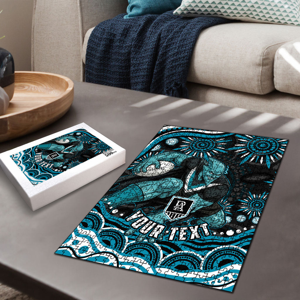 Personalized Port Adelaide Power Rugby Puzzle Aboriginal Dot Art - Dreamtime Football Mascot