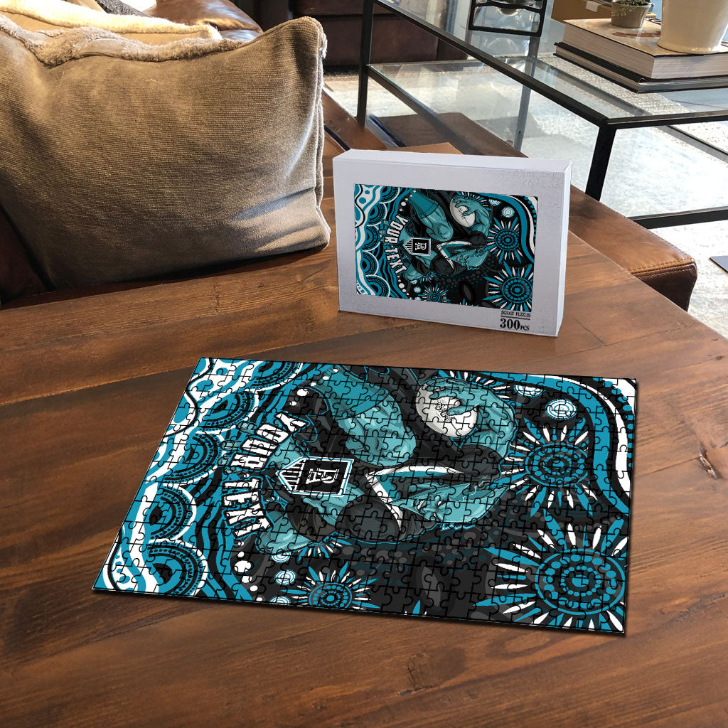 Personalized Port Adelaide Power Rugby Puzzle Aboriginal Dot Art - Dreamtime Football Mascot
