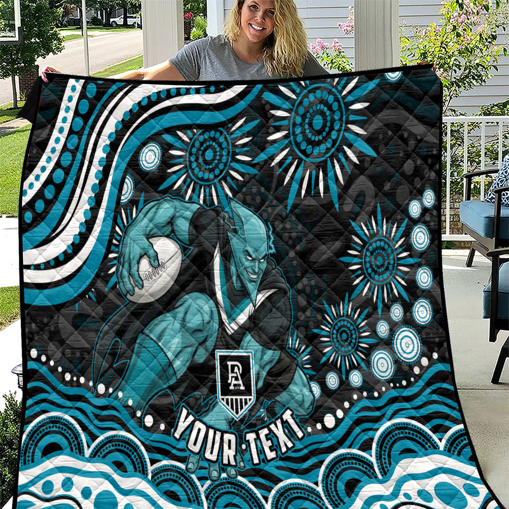 Personalized Port Adelaide Power Rugby Quilt Aboriginal Dot Art - Dreamtime Football Mascot