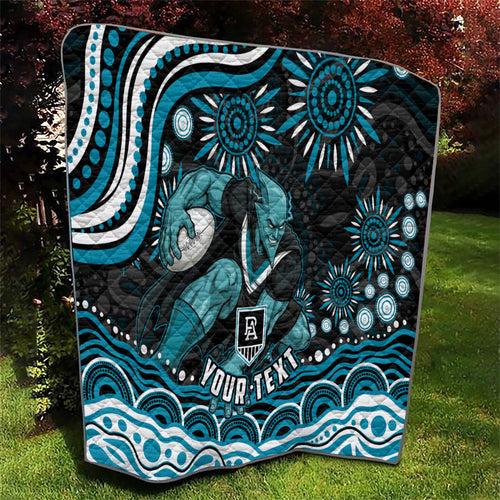 Personalized Port Adelaide Power Rugby Quilt Aboriginal Dot Art - Dreamtime Football Mascot