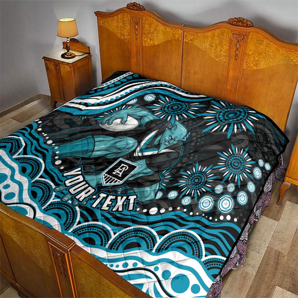 Personalized Port Adelaide Power Rugby Quilt Aboriginal Dot Art - Dreamtime Football Mascot
